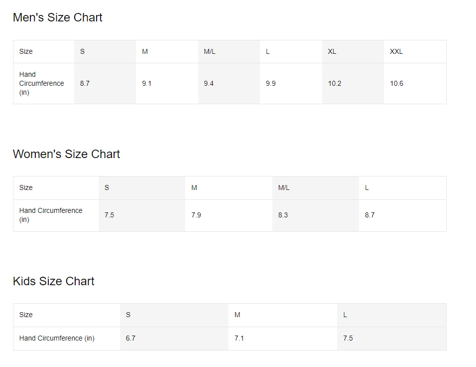 Nike golf on sale glove size chart